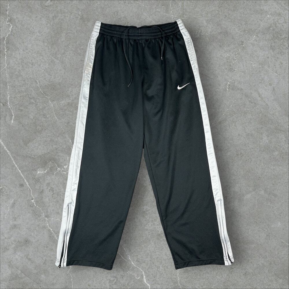 Nike Baggy Dri-Fit Sz Large Y2K Swoosh Wide Leg Sweat Track Striped Black Pants